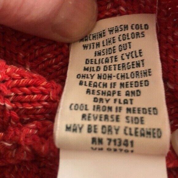 L.L. Bean Red Cotton V-Neck Cardigan Long Sleeve Sweater Button Front Size M - Picture 5 of 7